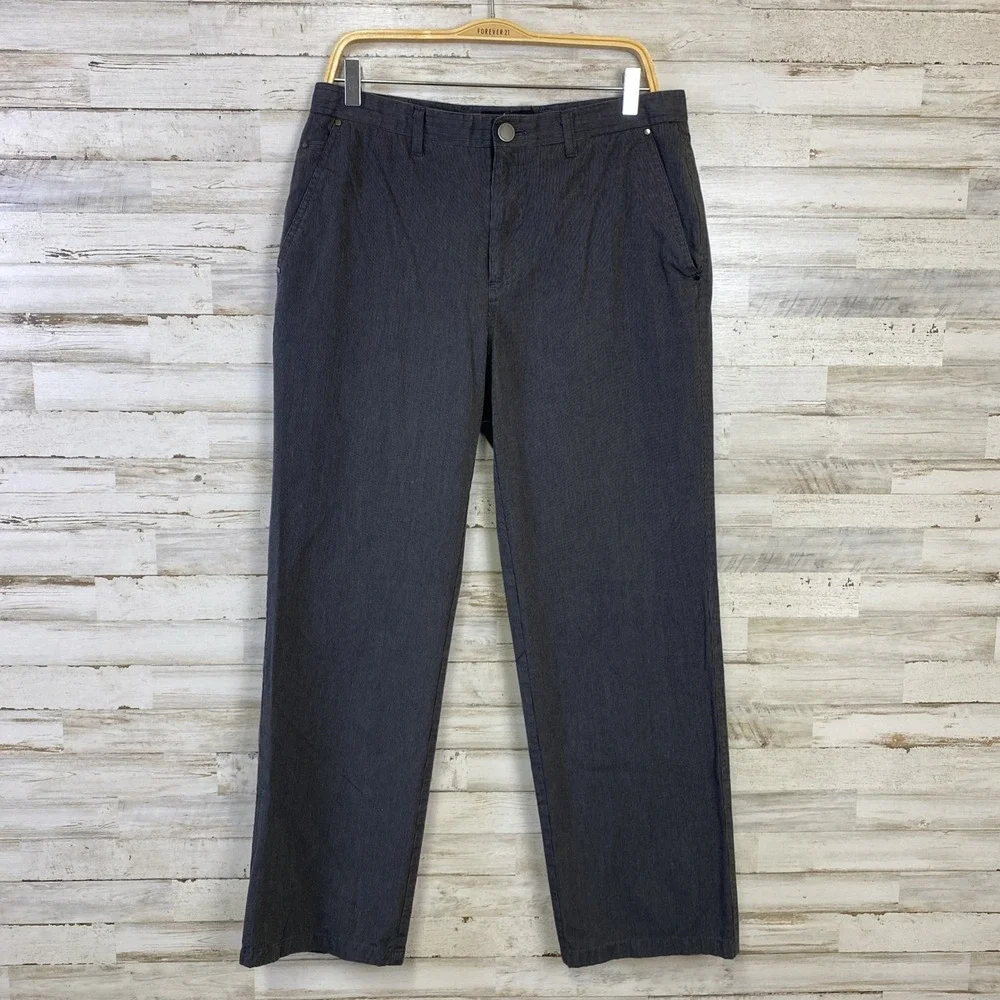 Marc Ecko Pants Men Gray Striped 32x32 100% Cotton Flat Front Straight Casual